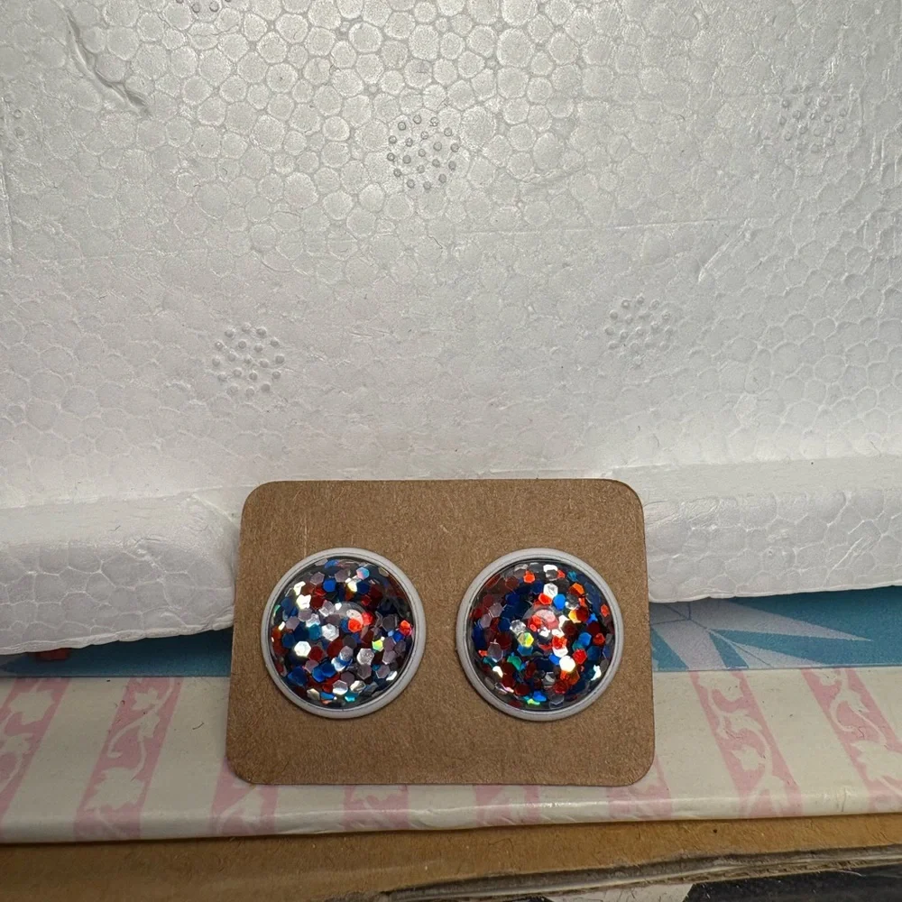 Red, White(silver) and Blue Studs-handmade